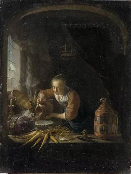 《荷兰厨房》Gerard Dou, 约1650年 © RMN-Grand Palais (Musée du Louvre) / Tony Querrec