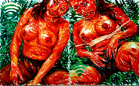 朱发东《透气系列2015-5/6》，2015，布面油画，100x80cm