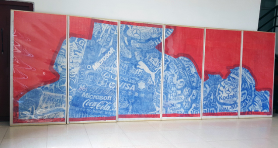 朱发东《前进》，2008-2009，羊皮纸手绘，200x90cmx6