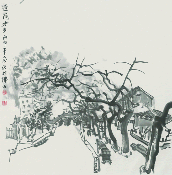 李岗 逢简水乡 2016年 68x68 纸本水墨