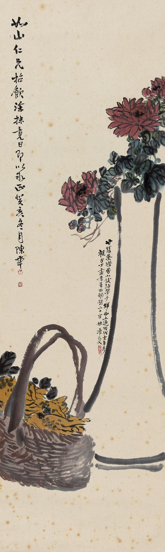 陈半丁  花卉 立轴 设色纸本 136×41cm 1923年作 成交价：29.9万元（嘉德拍卖供图）