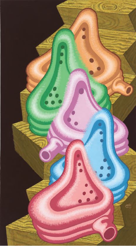 　　Peter Saul，《Urinal Descending a Staircase》，2017年。图片：致谢Francis M。 Naumann Fine Art， LLC