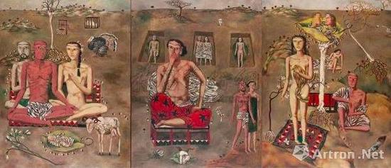 张晓刚 1988年作 《生生息息之爱》 油画画布 125×97.5cm 成交价7906万港元。 香港蘇富比拍卖有限公司2011年春季拍卖会
