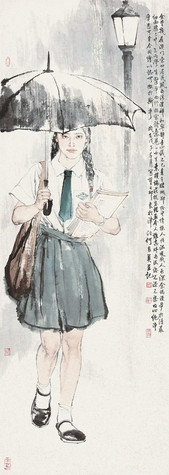 2008年作《澳门女学生》169.5×60cm，嘉德2011秋拍575万元拍出