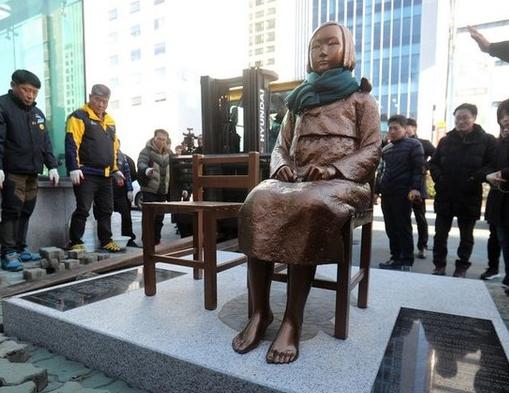 日本驻韩国釜山总领事馆外的“慰安妇”少女像。