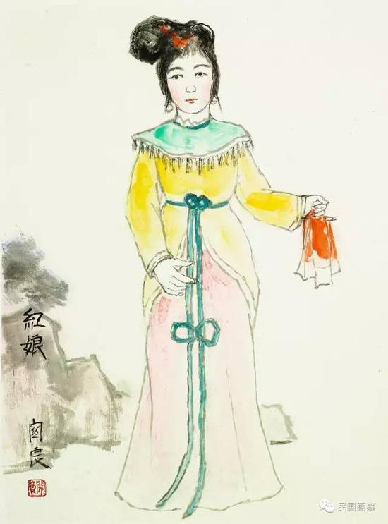 关良《红娘》，镜框，纸本设色，60.5×48cm