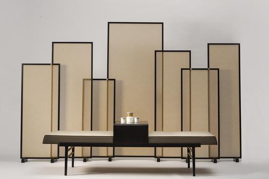 平仄-竹嵌几何屏风+罗汉榻 组合 Bamboo Block Geometry Screen+ Luohan Bed