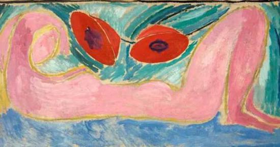 瓦内萨?贝尔，《有罂粟花的裸体画（Nude with Poppies）》，1916年