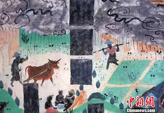 图为莫高窟23窟壁画雨中耕作(盛唐)。　敦煌研究院供图