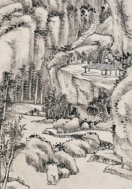 王原祁《仿梅道人山水》局部