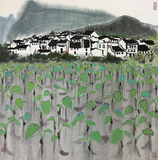 吴冠中 春苗 设色纸本 镜框 69×67.8cm