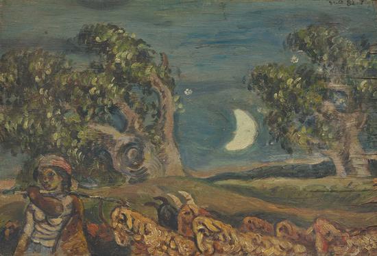 张晓刚 夕歌 木板油画 28.5cm×45cm 1982 年