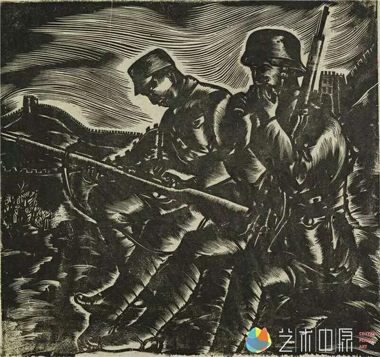 刘铁华《军旅文化生活》 20cm×21cm 
黑白木刻 1940年