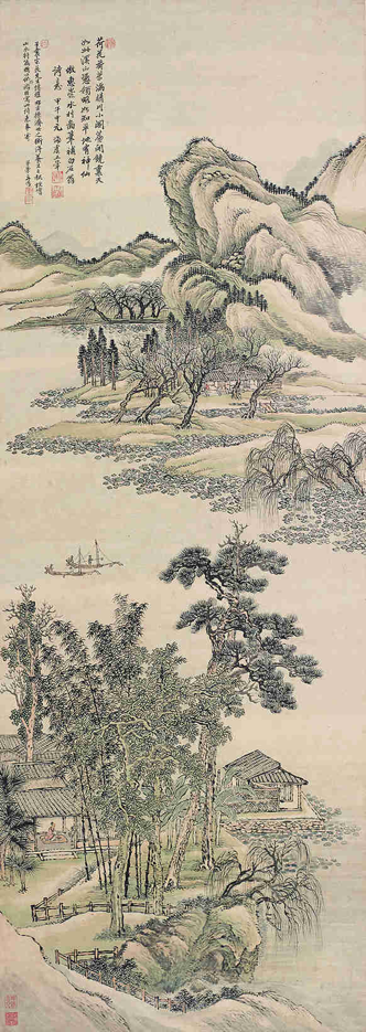 王翚 仿惠崇水村图

　　设色纸本 立轴

　　142×51cm