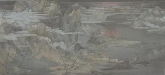 郝量《潇湘八景——士游》，绢本水墨，2016年