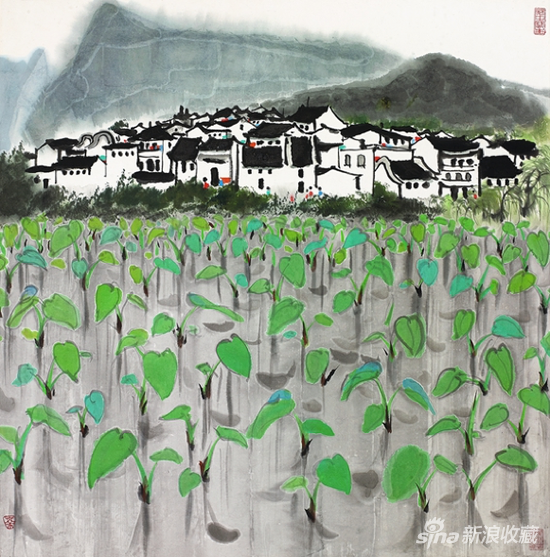 吴冠中 春苗 设色纸本 镜框 69×67.8cm