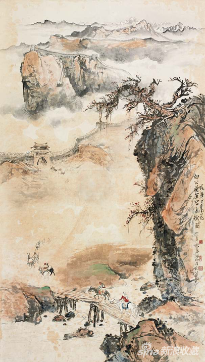 关山月 万里长城图 设色纸本 镜框 145×81.5cm 