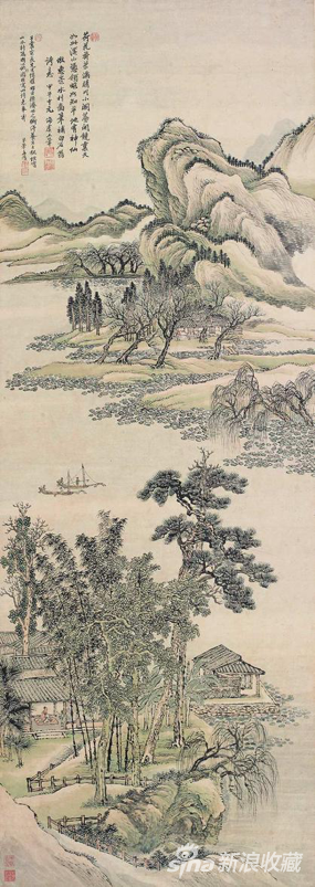 王翚 仿惠崇水村图 设色纸本 立轴 142×51cm 