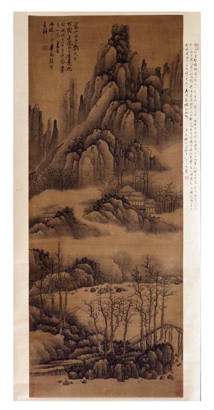 2017艺术厦门联合拍卖会精品:山水立轴 龚贤(1618-1689)绢本 105×42cm 清代 由王季迁家族提供的藏品,徐邦达鉴题