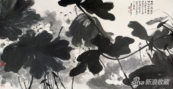 张大千 水玉乾坤 设色纸本 镜框 95×185cm