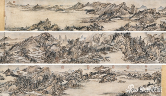 钱维城 富春秋色  设色纸本  手卷 36.5×562.5cm 