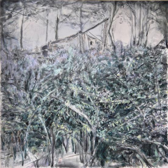 《林中园／荒园》,布面油画 ，  80 x 80 cm ，2015，《Deserted garden》，  Oil on linen