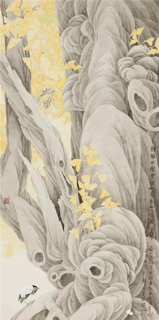 杆臃状瘿 叶披似金 2003年 国画 134cm×68cm