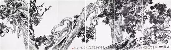 古汉柏图 1996年 国画 248cm×774cm