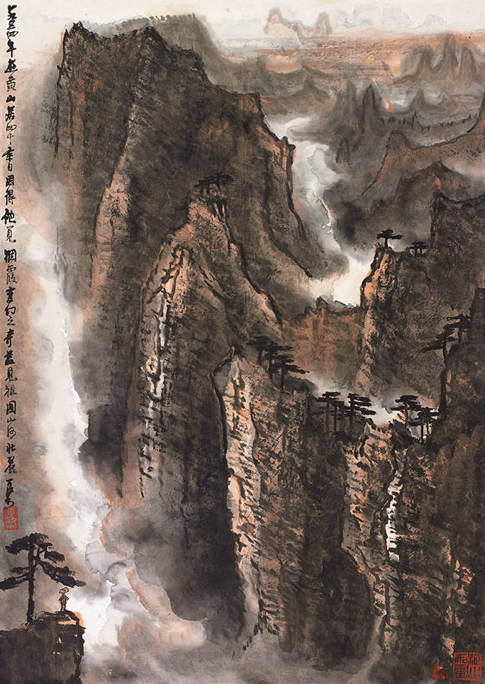 LOT 68 李可染?黄山烟霞 镜框?设色纸本