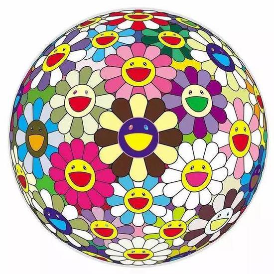 　　Takashi Murakami, Flower Ball2,2002. Acrylic on canvas, and wood;39 &frac12; in. (100 cm) diameter. Private collection. Courtesy of Galerie Perrotin.2002 Takashi Murakami/Kaikai Kiki Co., Ltd. All Rights Reserved Photo: Norihiro Ueno