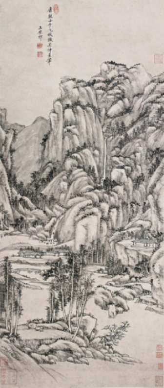 Lot.318  王原祁 仿梅道人山水 水墨纸本 立轴 120×50.5cm 成交价：RMB 12,305,000 