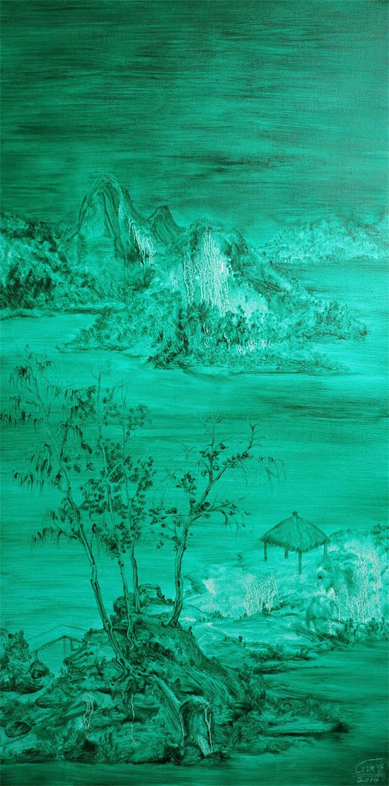 差异&共鸣--10M² ART SPACE当代艺术主题邀请展(图2) 耿洪贤作品《谁的枫落吴江图 》 布面油画 2014 尺寸:100x50cm