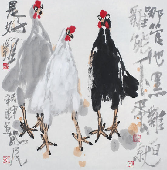 齐辛民《能下蛋就是好鸡 》68x68cm 2017年