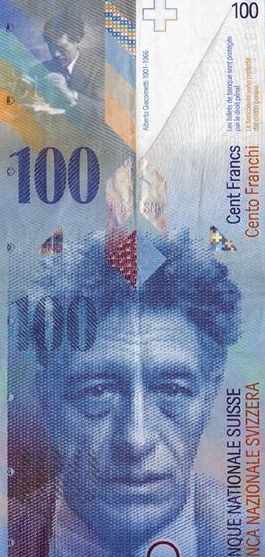 瑞士100法郎纸币上的贾科梅蒂的肖像
