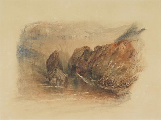 John Ruskin，《Rocks. Copy after Turner's 'Llanberis Lake ...》，Drawing，14.7 x 19.8 cm