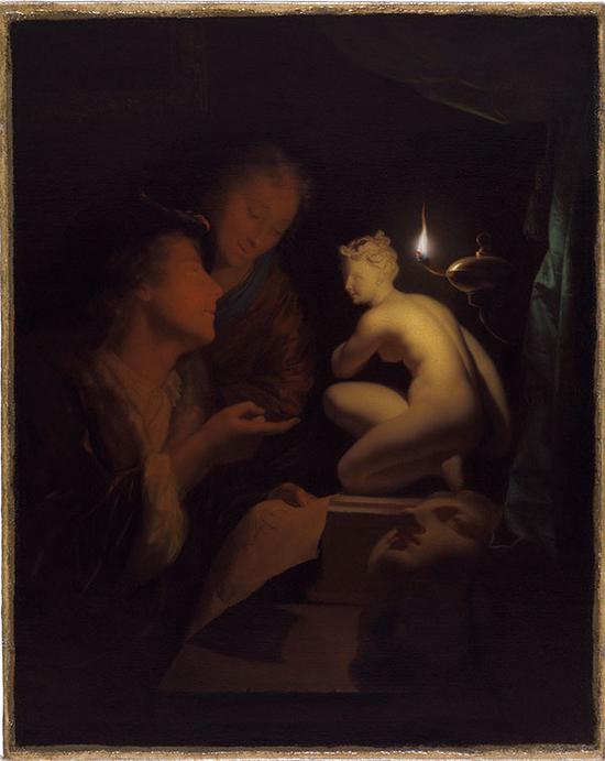 Godefridus Schalcken，青年男女在维纳斯边阅读，1688-92