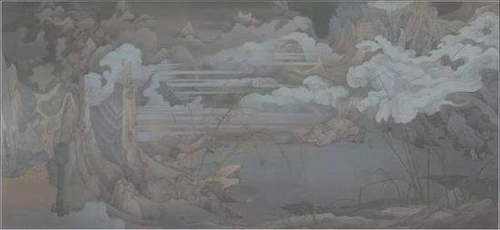 郝量《潇湘八景—寰宇》绢本水墨,387×184cm,2016