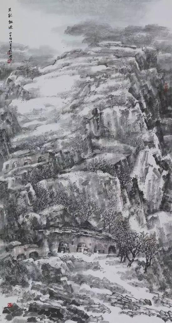 李彤《月影飘过》水墨纸本,180×97cm,2016