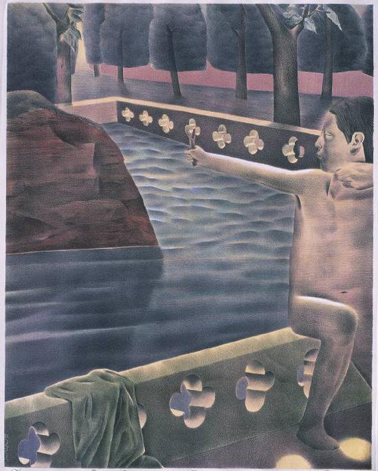 韦嘉《鸟语》石版画,65×51cm,2001