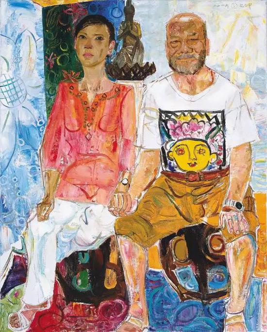 戴士和《南洋华人画家江石文和他的妻子》 100cmx81cm