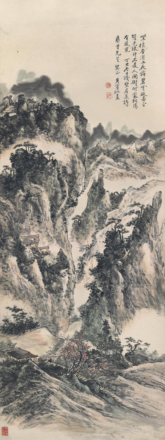 　　*Lot63 黄宾虹（1865-1955）   层峦清晖 立轴 设色纸本 1937年作 107×39.5cm. 约3.8平尺 RMB：600,000-700,000 