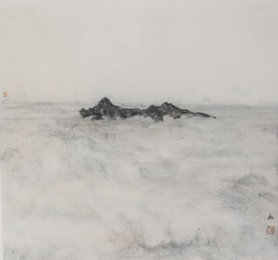 云心 45×48.5cm 纸本水墨 2017 Mountain in Clouds， Lost in Mist and Cloud in Twilights， Water-ink on rice paper