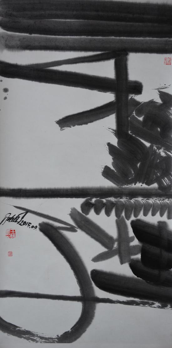 西湖印象-三秋桂子，宣纸水墨，138x68cm，2015年