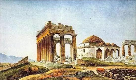 1715年，帕特农废墟上的奥斯曼清真寺