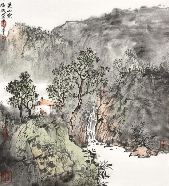 潘如华  溪山坐忘34x34cm