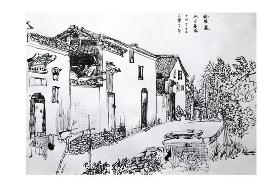 纪根墨 《江西婺源写生3》40x20cm，纸本重彩，2012