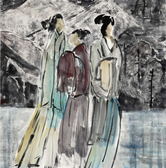 彭文斌 《顾盼》 彭文斌 68X68cm 水墨 2017年
