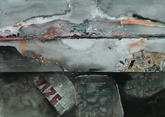 《带数字的石头》 50.5x30.5cm,纸本水彩,2016