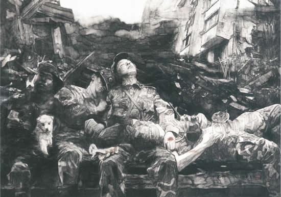 子弟兵 180cmx120cm 2009年入选十一届全国美展 水墨