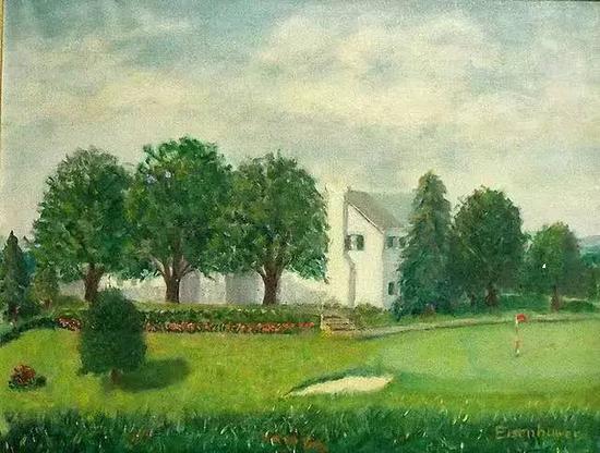 One of several of Eisenhower's paintings of his family's farm in Gettysburg, Pennsylvania